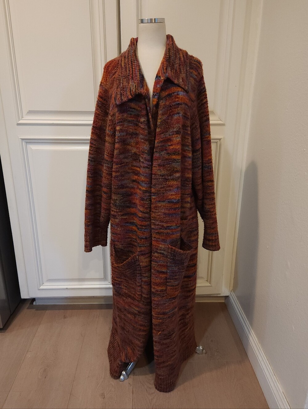 Long Open-Front Multicolor Women's Sweater Cardigan - Rust Mix